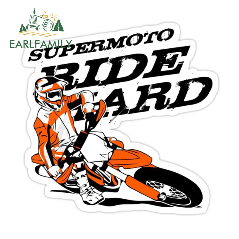 EARLFAMILY 13cm Motocross Orange Motorcycle Super Ride Hard Car Sticker Personality Waterproof Decal Trunk Bumper Car Styling