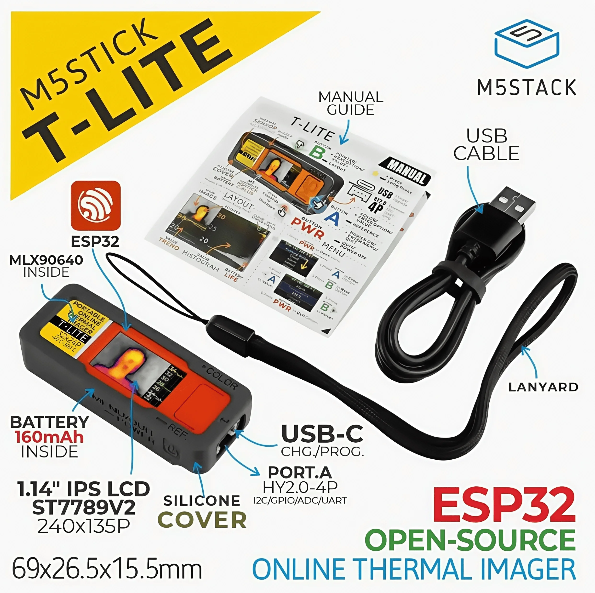 M5Stack M5Stick T-Lite Infrared Thermal Imaging Detection and Temperature Measurement Device Development Kit