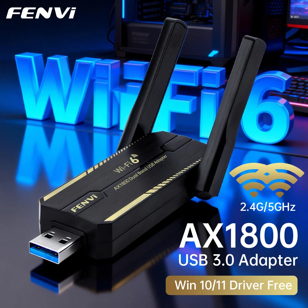 

Адаптер FENVI WiFi 6 AX1800 USB 3.0, двухдиапазонный, 2,4 ГГц/5 ГГц, беспроводной USB-приемник, сетевая карта Wi-Fi 6 для ноутбука, ПК, Win10/11