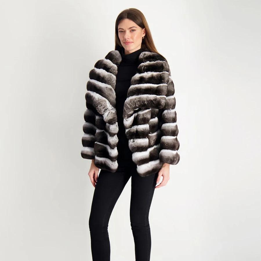 Chaquetas de piel de conejo para mujer, abrigos de piel de conejo Rex, chaquetas de piel cálidas para invierno, chaquetas cortas de piel de conejo de lujo, novedades de moda