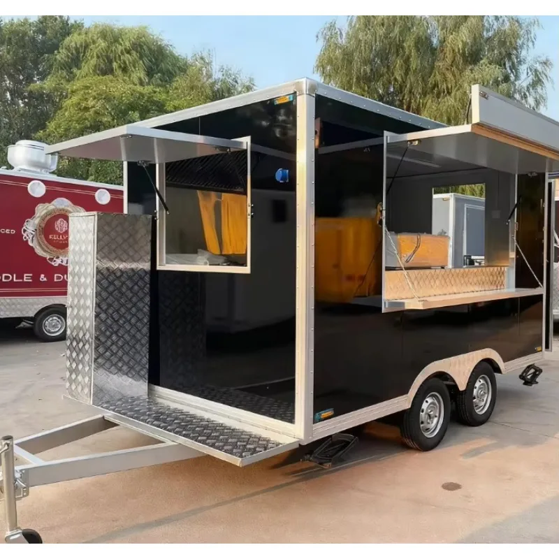 Customized High Quality Mobile Square Box Fast Food Trailer Cart Equipped Ice Cream Hot Dog Street Vending