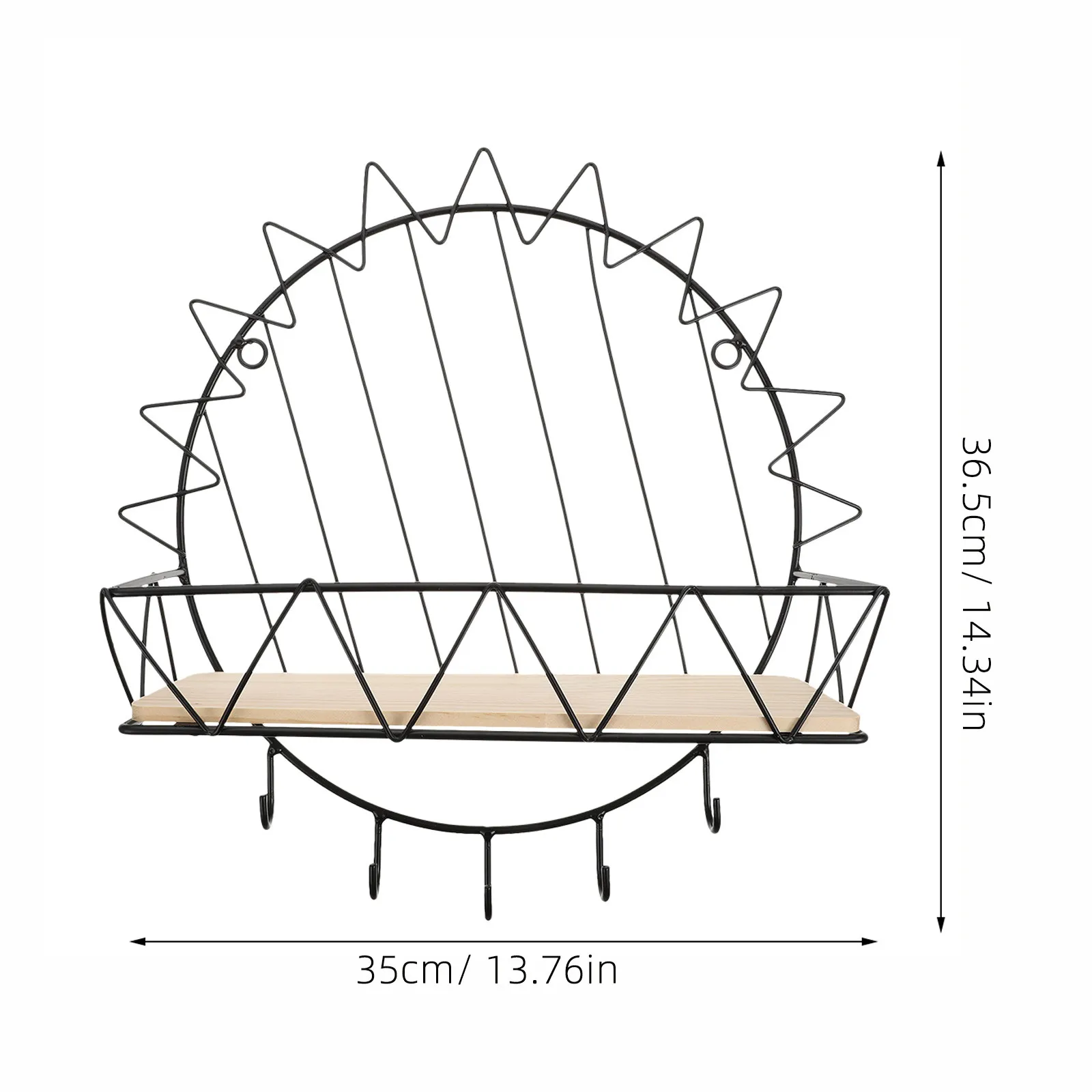No Drill Wall Hanging Shelf Rustic Iron Wood Floating Storage Rack for Living Room Kitchen Bedroom Office