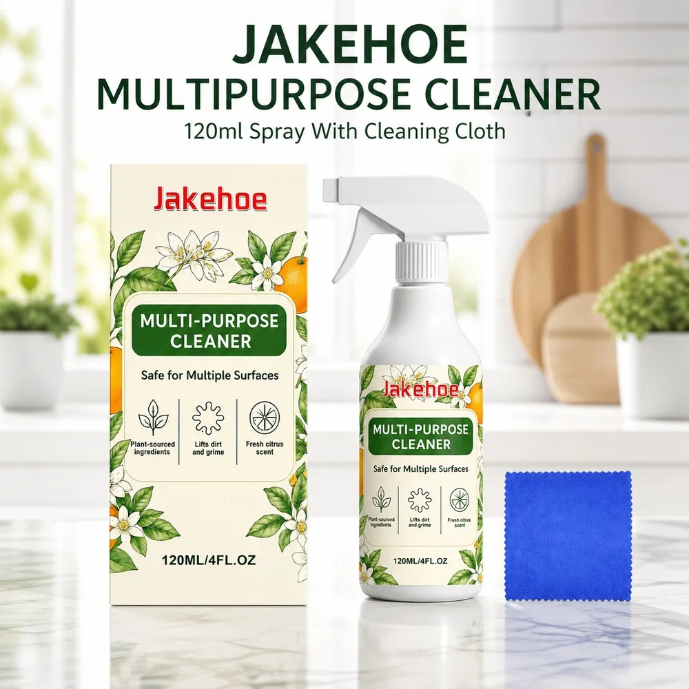 JAKEHOE Multipurpose Cleaner 120ml Foam Spray with Cloth for Kitchen Bathroom Tile Glass Countertops and Daily Home Surface Care