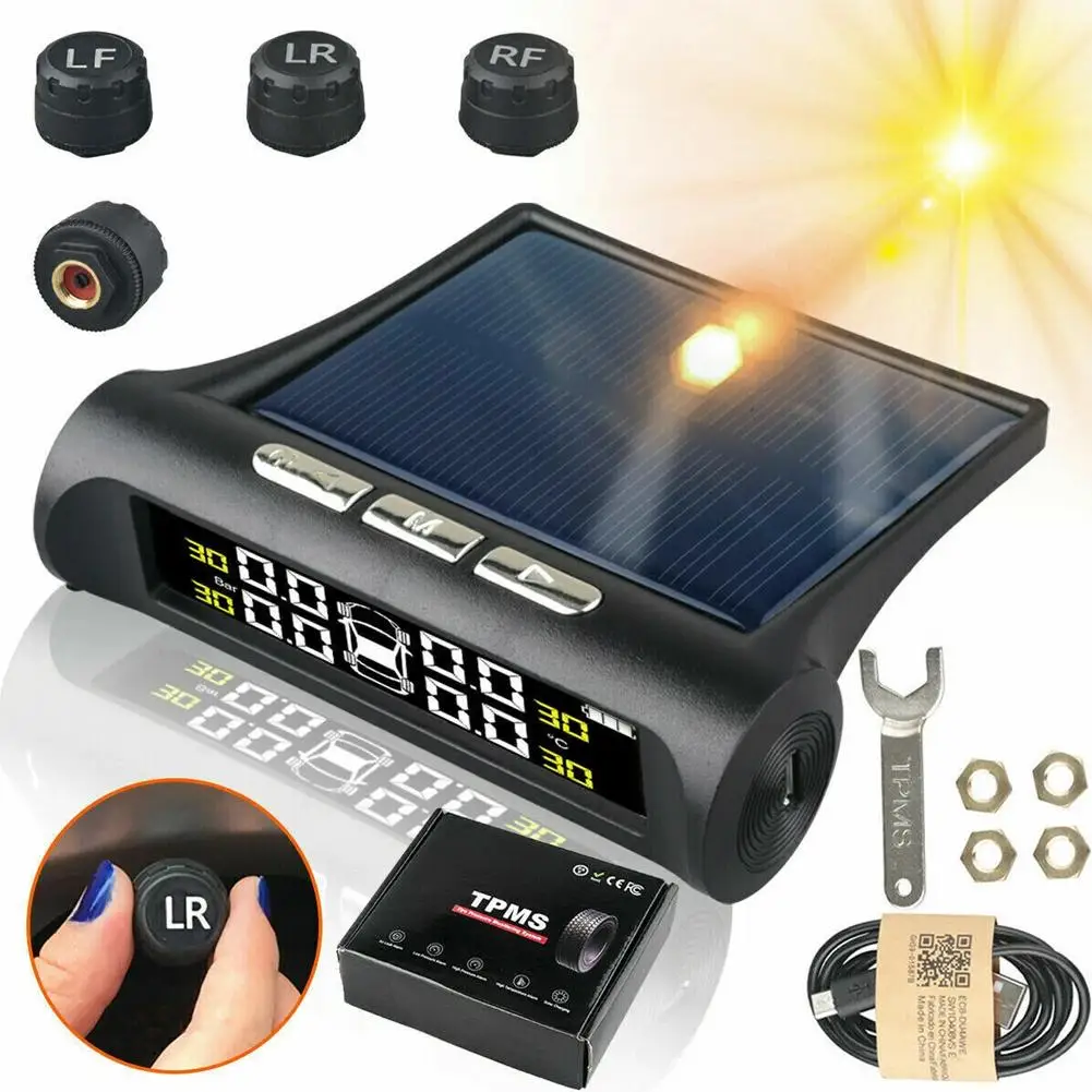 Solar Powered Wireless TPMS - High Accuracy Tire Pressure Monitoring System for Car/Truck/SUV Car Accessories Tools