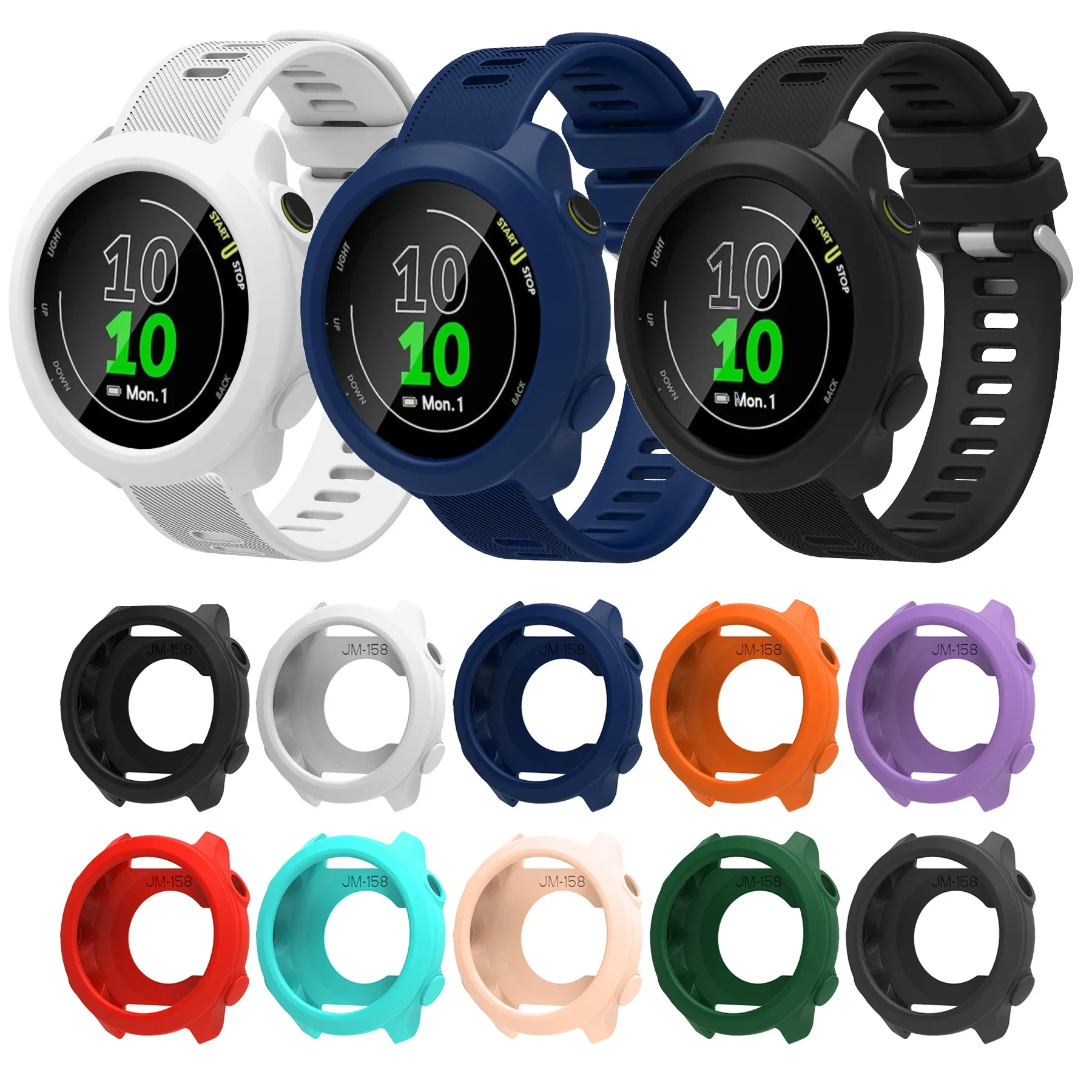 حزام سيليكون + حافظة واقية لساعة Garmin Forerunner 158 البديلة/الواقي