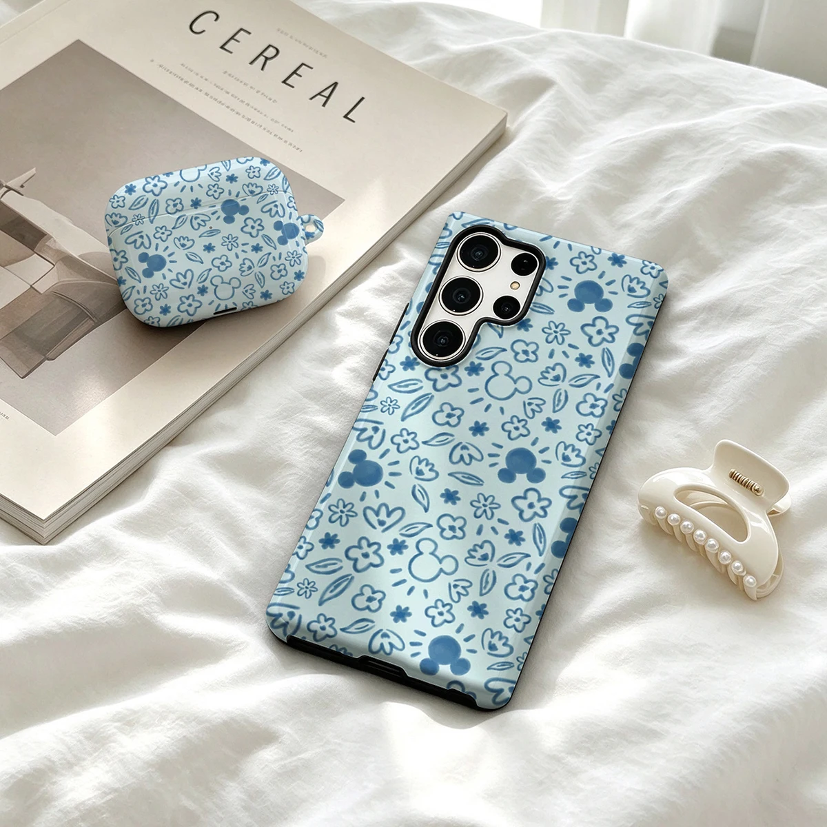 Blue Mickey Doodles Phone Case For Samsung Galaxy S26 S25 Ultra S24 S23 Ultra Plus Shockproof Double Layer Tough Back Cover
