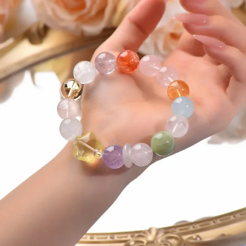 

Natural White Crystal, Aquamarine Duobao Crystal Bracelet, Women's Fashion Light Luxury Fashion Bracelet, Original Design