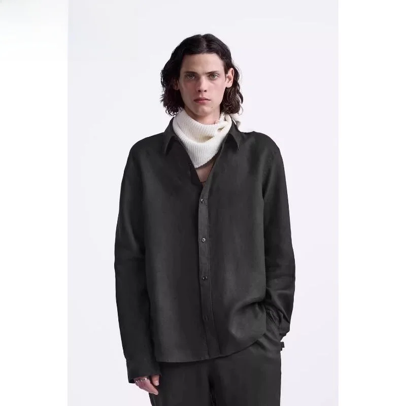 

Summer 2024 Men's Casual Style Slim Fit Linen Long Sleeve Shirt Versatile Straight Leg Casual Shirt Breathable Skin-Friendly
