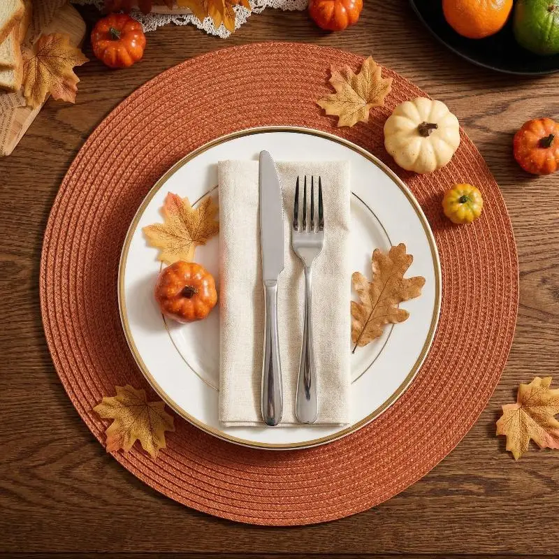 Round 38cm Home Placemat Insulation PP Dining Table Mat Biodegradable Woven Dining Mat For Kitchen Xmas Dining Table Party Decor