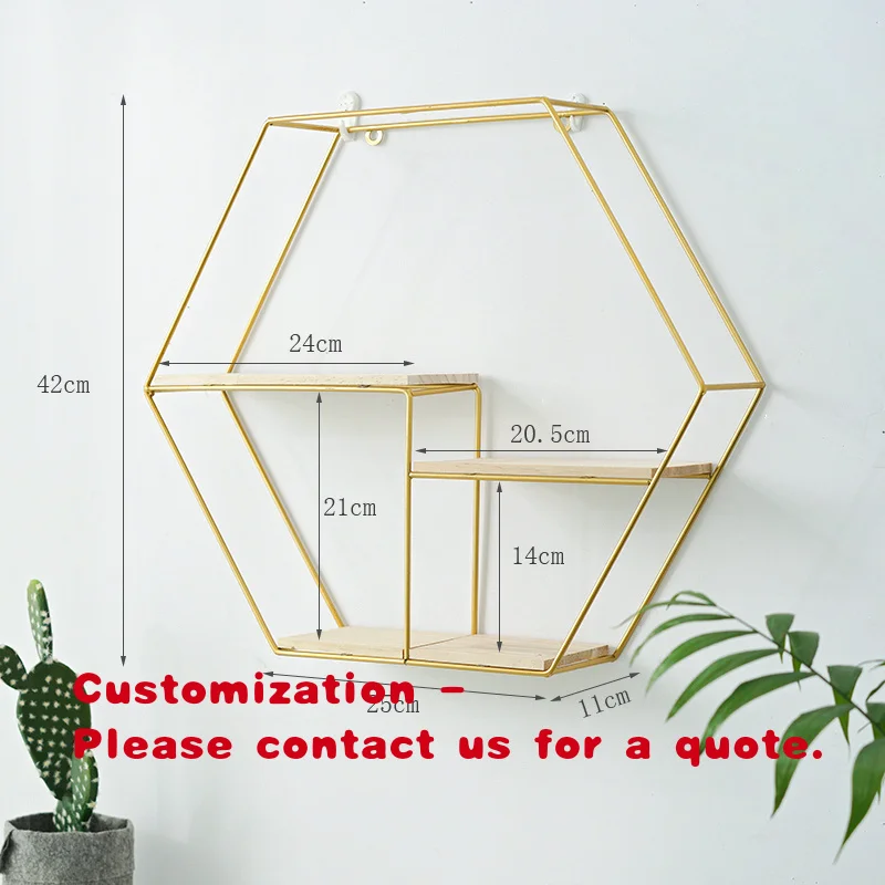custom.New Design Retro Metal Hexagonal Floating Metal Iron Wall Mounted Display Stand Decorative Wall Shelf