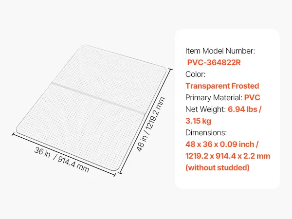 VEVOR Chair Mat Plastic Floor Protector Rug with Studded Non-Slip & Easy to Clean Smooth Glide Under Desk Rug for Home Office