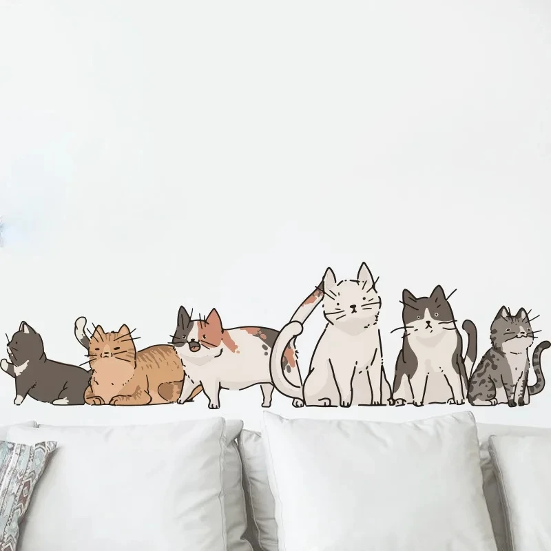 Six Cute Cartoon Kittens Cats Animal Wall Stickers Kids Room Bedroom Living-room Home Decoration Decal Poster Wallpaper