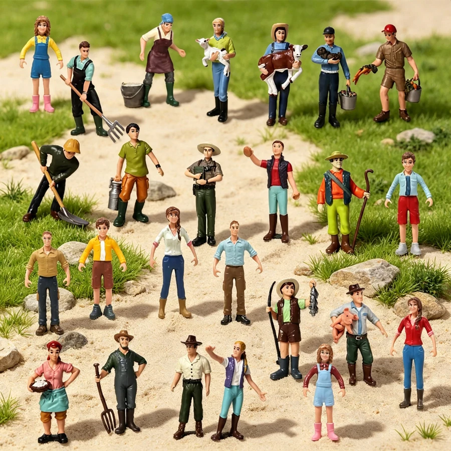 Simulation Farm Staff People Farmer Miniature Figure Toy,Figurines Model Collection Toy Garden Decoration Accessories Statue