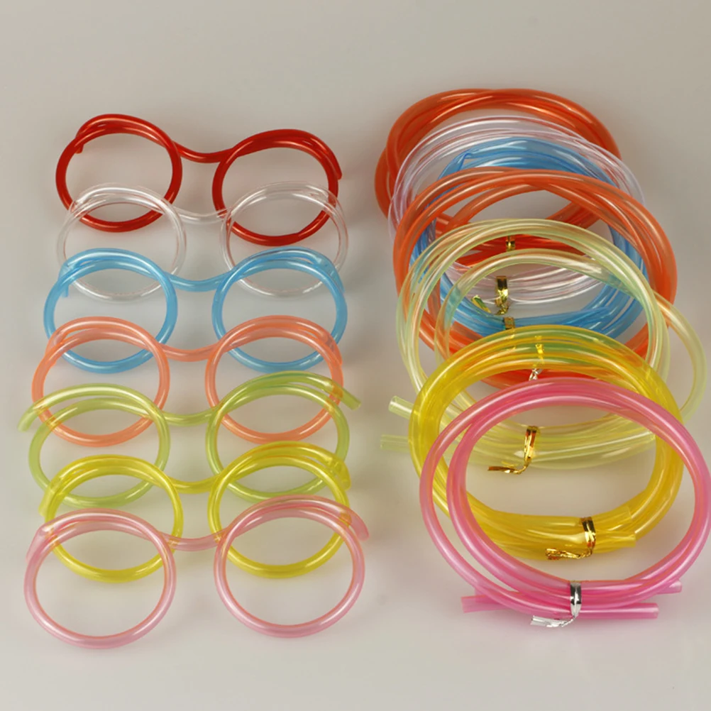 

Fun Reusable Kids Eyeglasses Straw Elastic Tube Tool Party Bar Supplies DIY Modeling Straw Glasses Flexible Long Piece Children