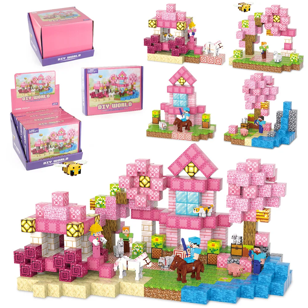 103 قطعة مجموعة كتل مغناطيسية ساكورا القلعة المشهد طفل بناء اللعب المغناطيس العالم نموذج للطفل الجذعية مونتيسوري مكعبات الحسية هدية