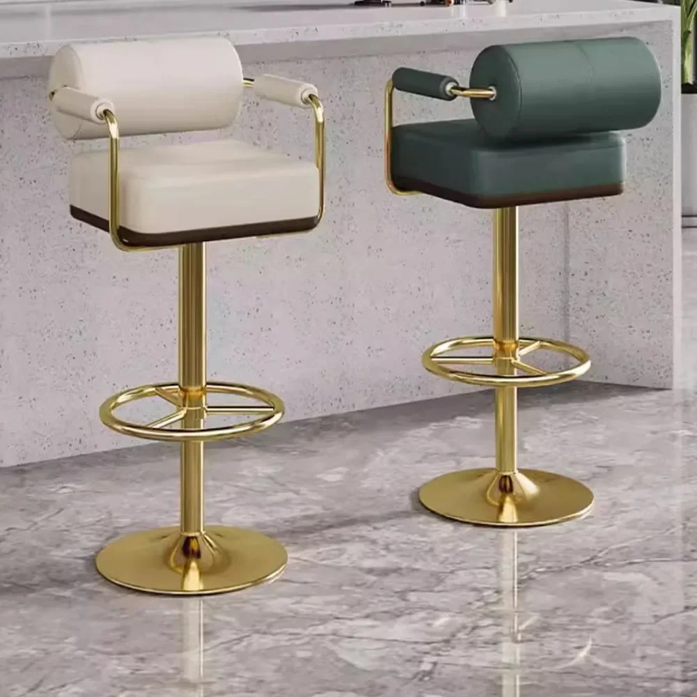 

Minimalist Leather Bar Stools Height Adjustable Balcony Metal Legs Barstools With Back Outdoor Restaurant Cadeira Home Furniture