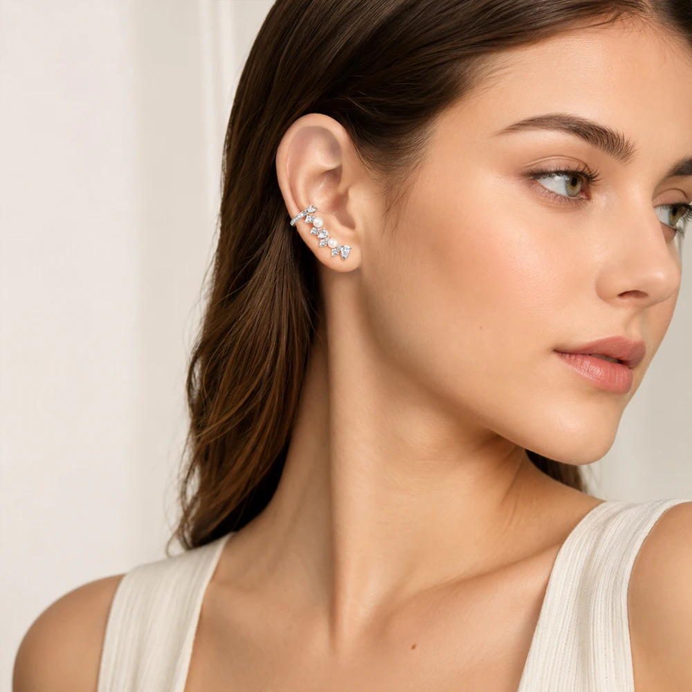 Stud Earrings Pearls and Ice Crystals,Europe Glam Fashion Jewerly For Women Vintage Gift In 925 Sterling Silver Super Deals
