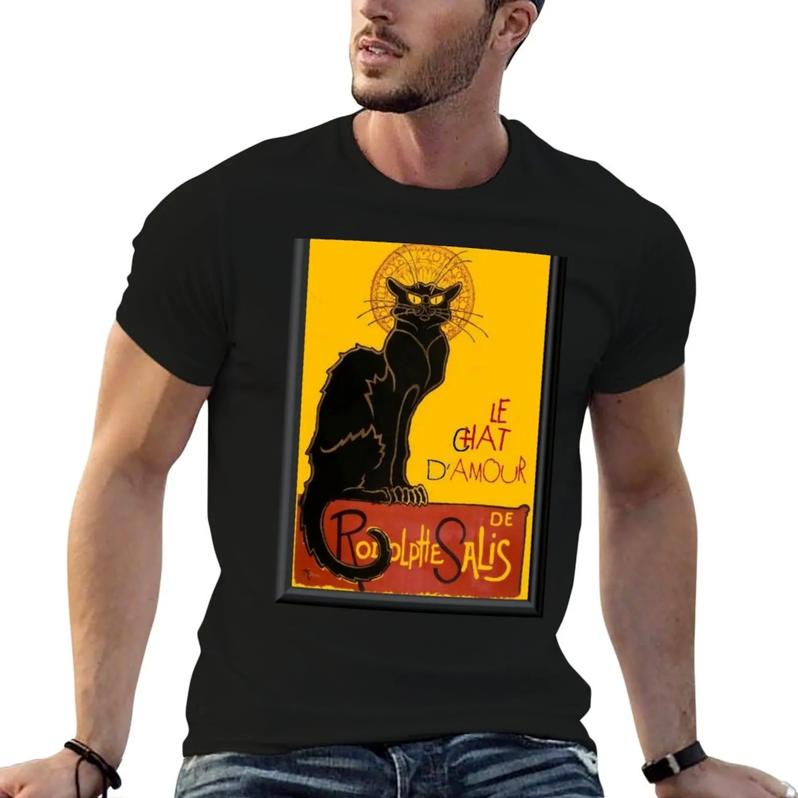 Le Chat D Amour Black Cat Framed Vector T-Shirt animal prinfor boys street wear t shirts for men