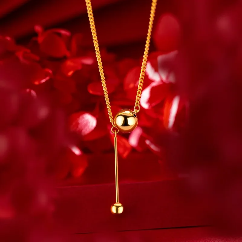 Dynar Jewelry  9999 24K Yellow Gold Tassel Light Bead Ball Clavicle Chain, a Statement Piece