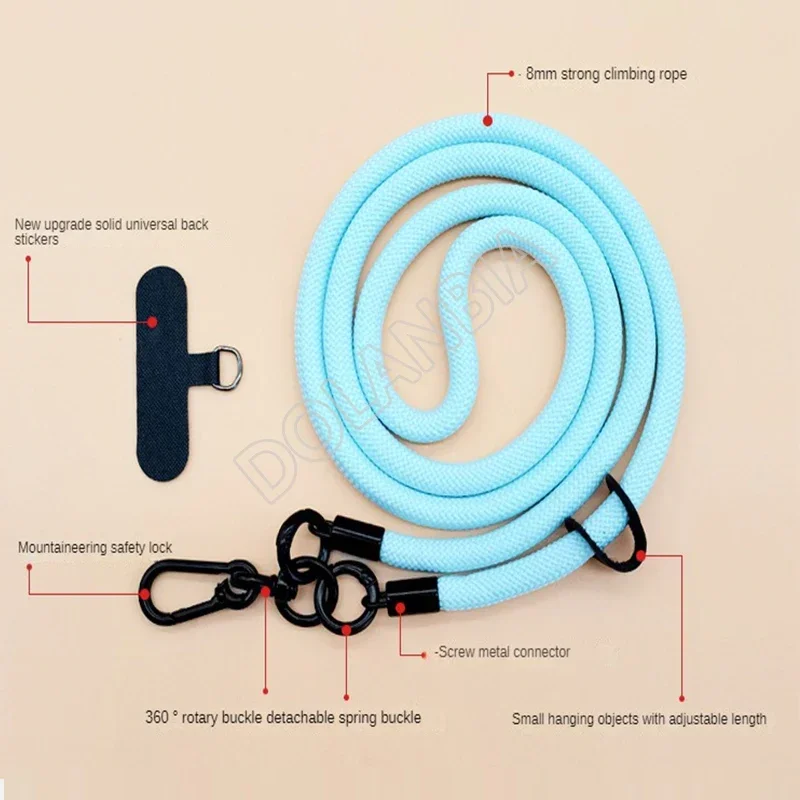 8MMx120CM Bold Long Mobile Phone Lanyard Universal Crossbody Hanging Shoulder Strap Detachable Neck Cord Anti-Lost Lanyard Patch