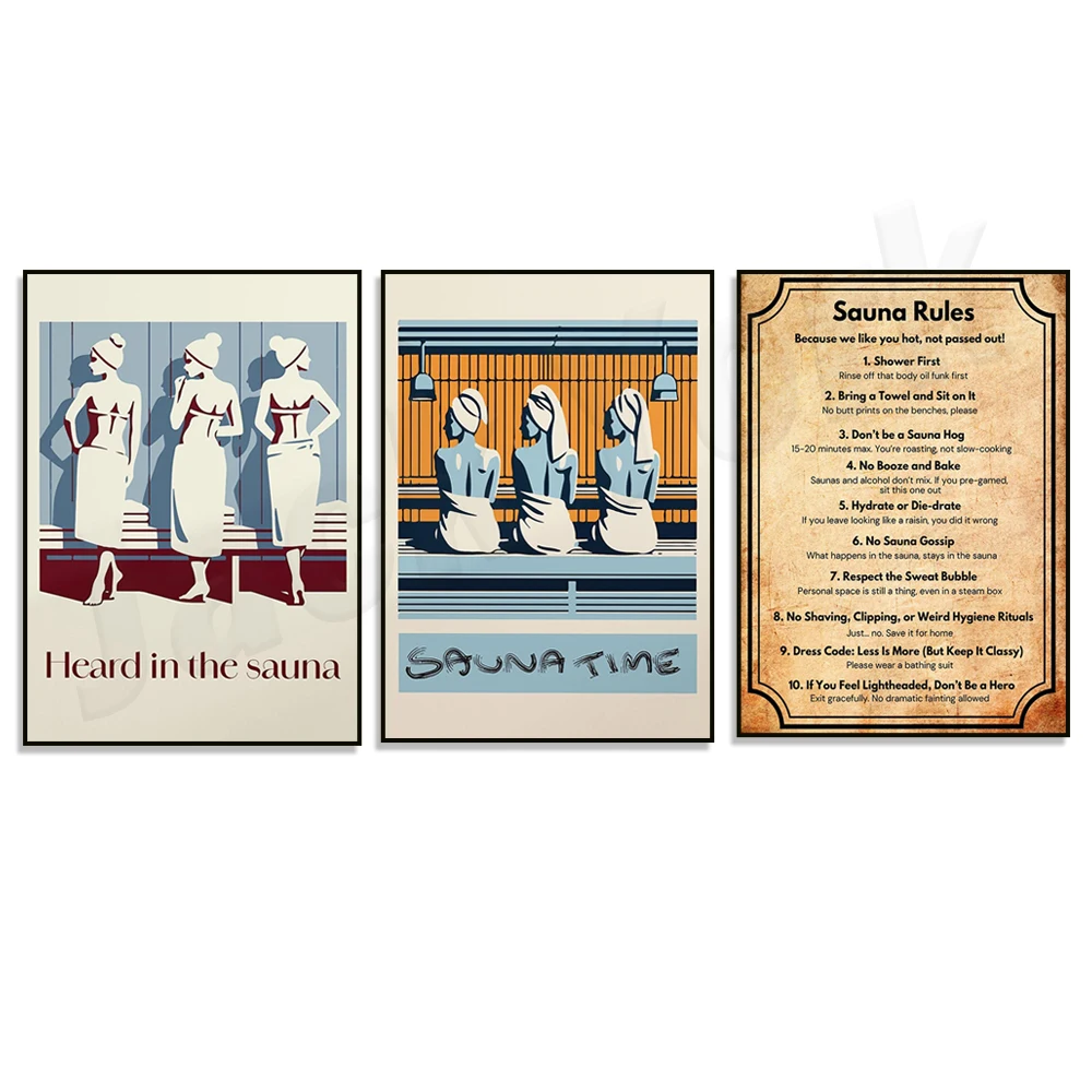 Funny sauna rules sign for spa, three women in sauna, sauna time, spa wall art, sauna poster, bathroom decor