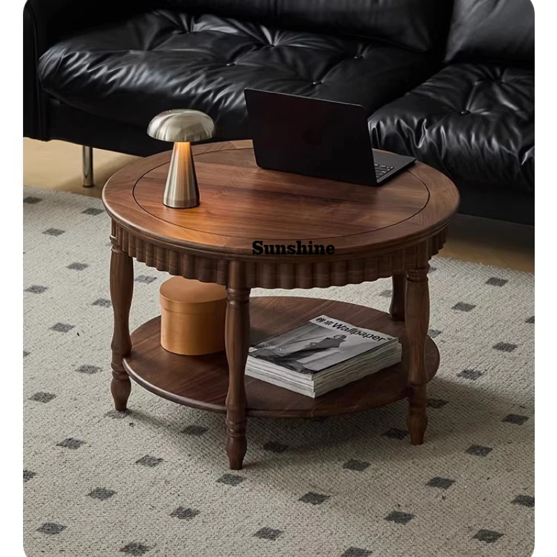 

North American black walnut solid wood coffee table living room household round tea table