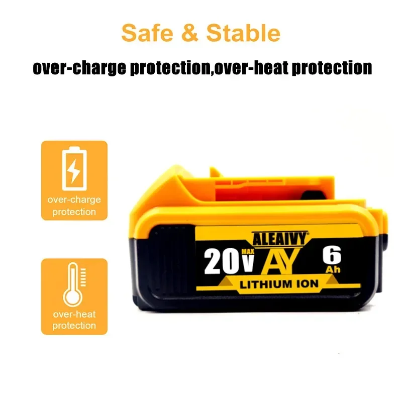 DCB200 20V 6Ah Replaceable Li-ion Battery Compatible with Dewalt 18 Volt MAX  Power Tools 18650 Lithium Batteries