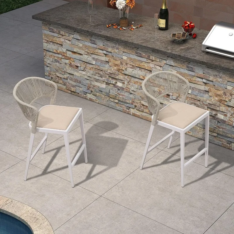 Alumínio Counter Altura Bar Stool, Pátio Rattan Stool, Barstool moderno, exterior e interior, conjunto de 4