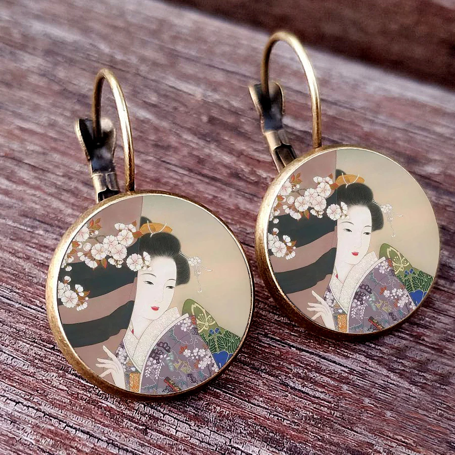 New Arrival Japanese vintage beauty earrings classical geisha glass dome earrings like Japanese style earrings jewelry gifts