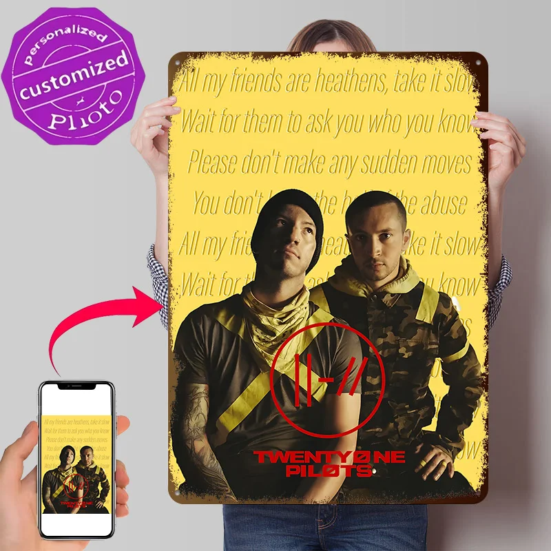 Twenty One Pilots Portrait With Lyrics Poster Retro 3D Printed Metal Signs Customized Wall Hanging Gift for Decor Luxury Art