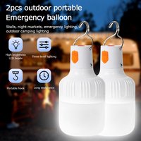 2pcs Rechargeable LED Indoor Outdoor Emergency Hookup Portable Lights with Battery Flashing Lights Barbecue Tent Camping Lights