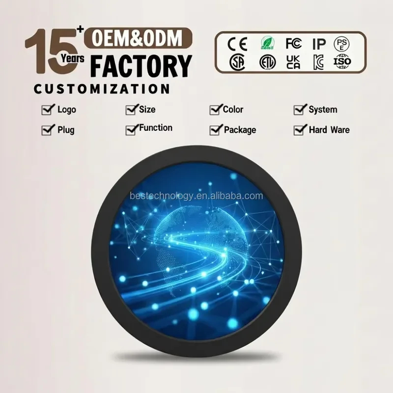 23.6 Inch Round LCD Digital Signage Display 1280x1280 700Nits Android Circle Screen OEM ODM Factory