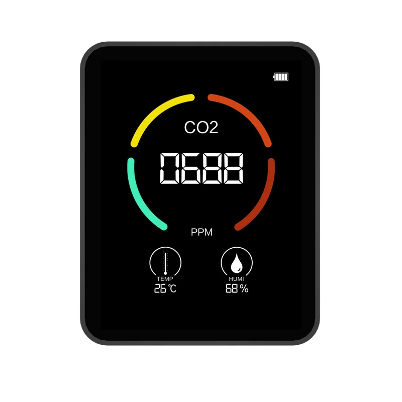 Portable USB Charging Carbon Dioxide Monitor Color Screen Temperature and Humidity Detector Real Time Monitoring Display CO2 Gas