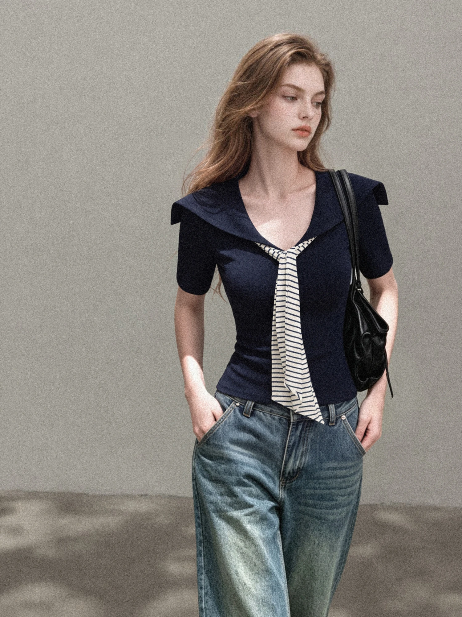Slim Fit Short Sleeve T-Shirt Women's Summer Shoulder Baring Top Korean Style Commute Fashion Regular Sleeve Length Flip Collar