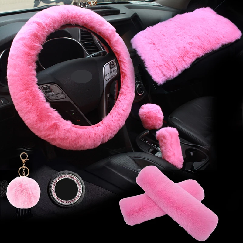 8PCS Plush Car Steering Wheel Cover Eight Piece Set Plush Car Handle Cover No Inner Ring Elastic Handle Cover Car interior