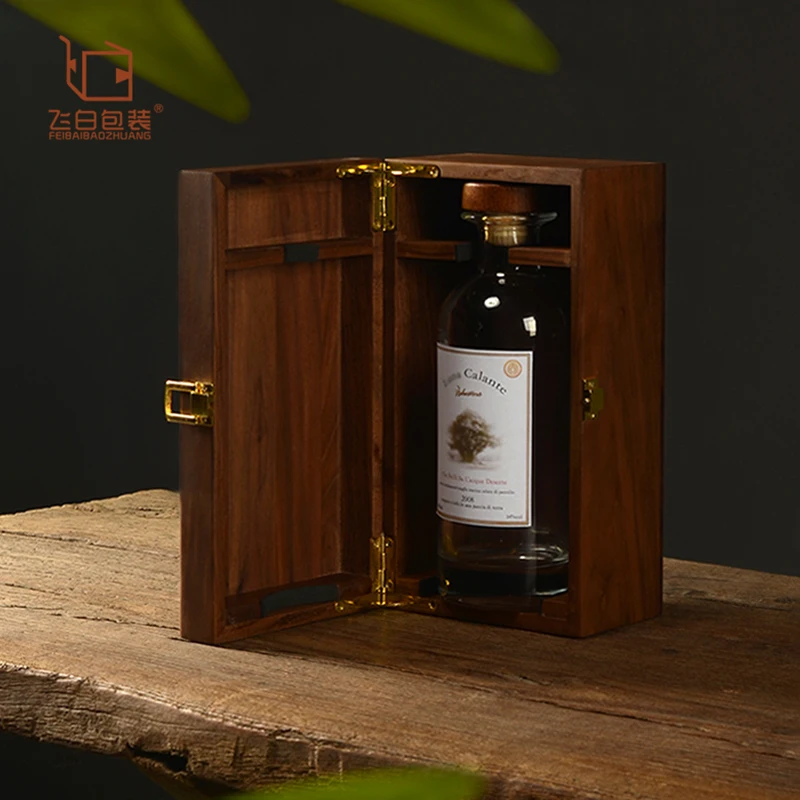 

Walnut Wine Box with Alloy Hinge Flip, Retro Rectangular, High-End Wood, Custom Packaging Gift Box