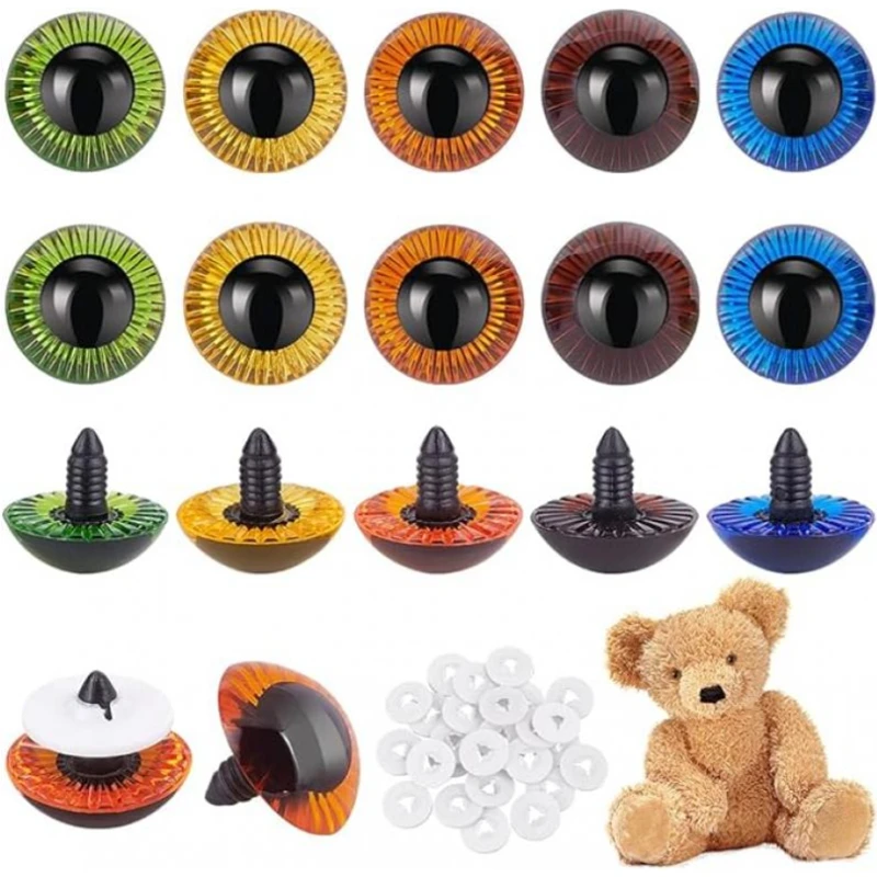 30PCS 11-19mm Laser Plastic Safety Eyes for Crochet Stuffed Toys Amigurumi Color Kawaii Doll Making Crafts Accessories With Box