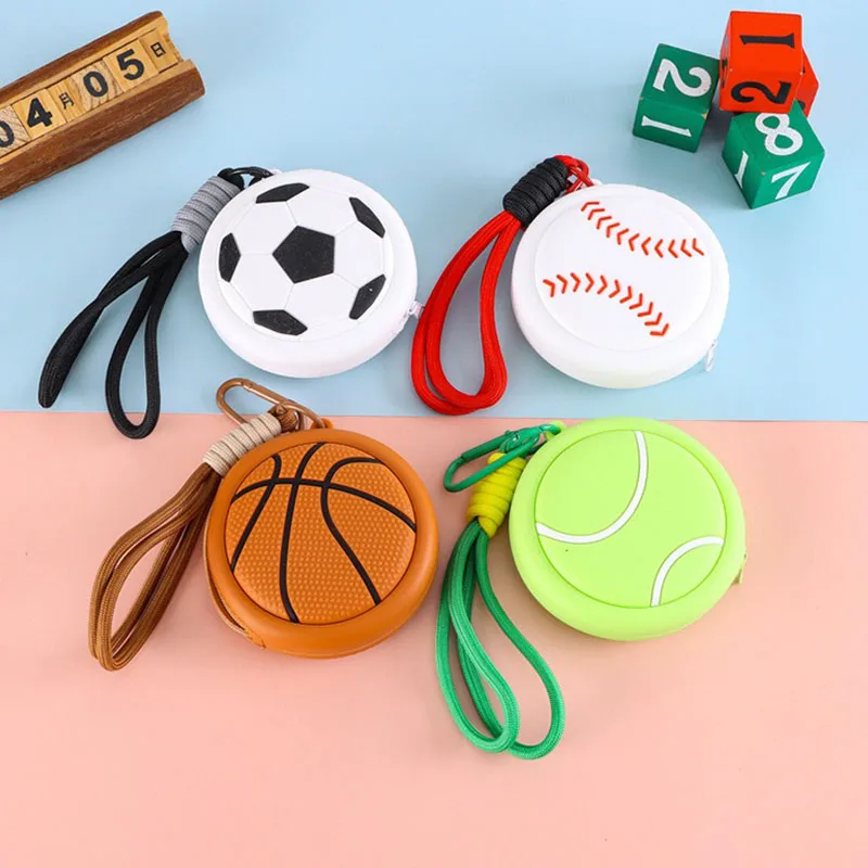 Creative Silicone Coin Purse Sport Basketball Design Mini Wallet For Kids Cute Cartoon Bag Pendant Ornament Keychain Charm Gift
