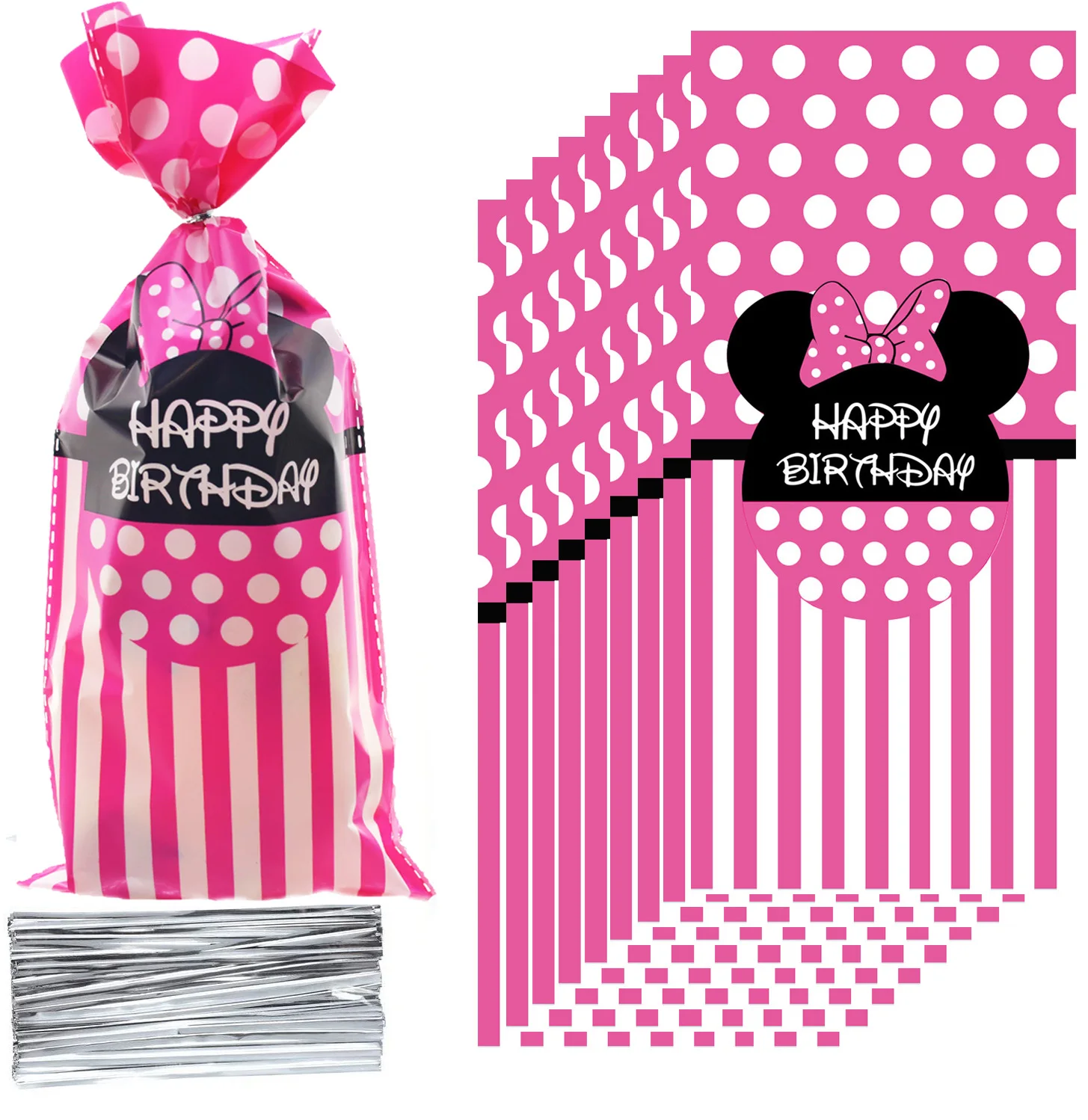 PINK MINNIE Cellophane Bags Heat Sealable Bow Mouse Ear Candy Bags Gift Bag Treat Bag Birthday Party Supplies Wedding Decoration