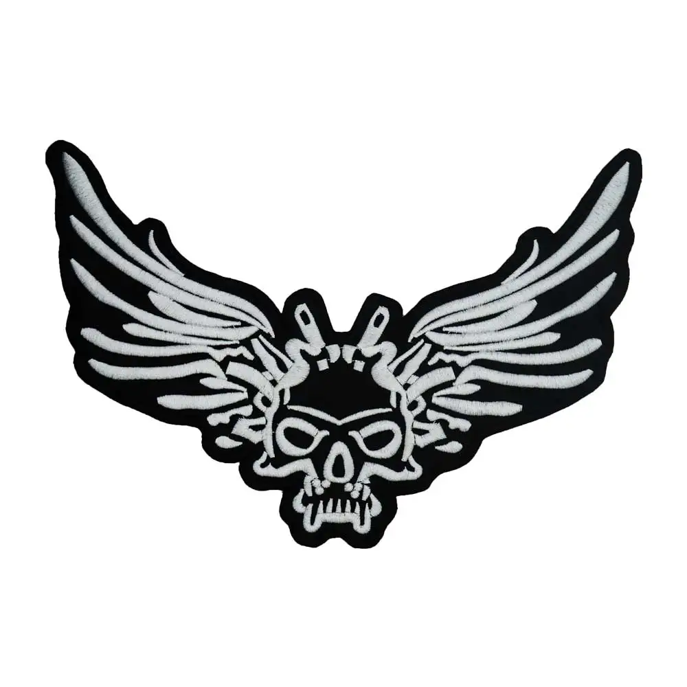 A winged skull Embroidered large Patches Applique Sewing and iron Hip Hop punk biker Band Rock Clothes Essential item