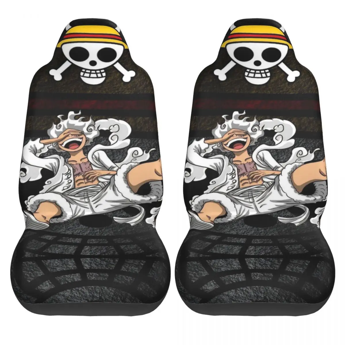 One Piece Luffy Gear 5 Universal Car Seat Cover Four Seasons For SUV Monkey D Luffy Skull Logo Car Seat Covers Polyester Fishing