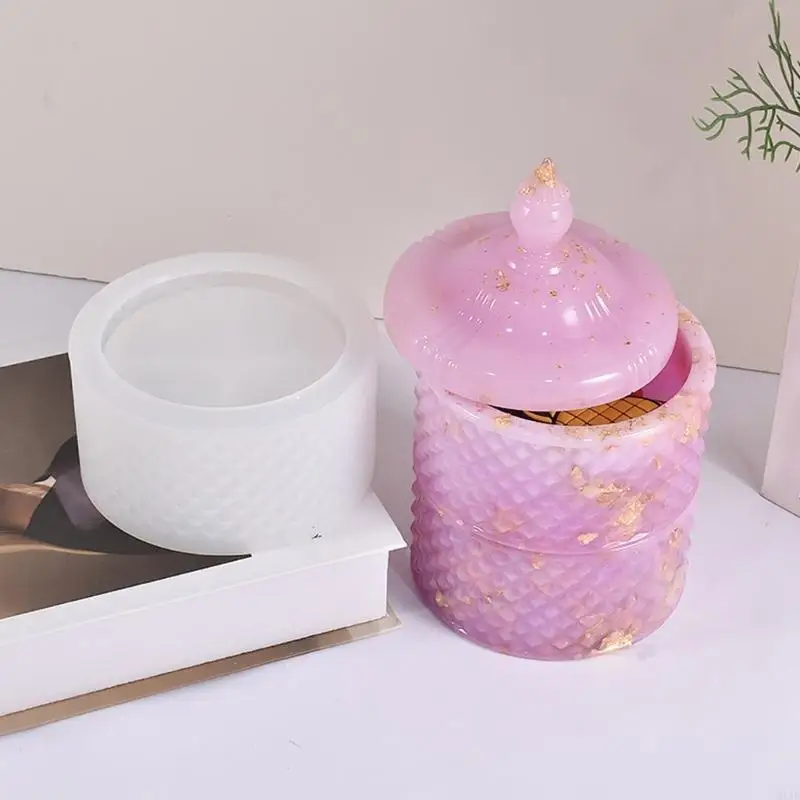 91AF Rhombic Striped Resin Jar Silicone Molds for Candle Holder Jewelry Storage Jar