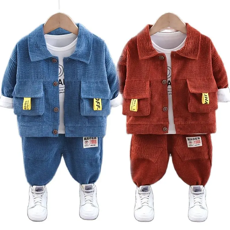 2023 new boys clothing set Spring Autumn kids clothes suit Fashion letter jacket hooded jacket+T shirt+jeans 3pcs boy Suit 0-5Y