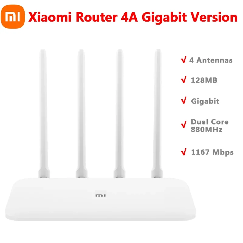 Xiaomi Router 4A Gigabit Version Network Ports 2.4/5 GHz 128MB Repeater External Signal Amplifier Mi Home APP Parental Control