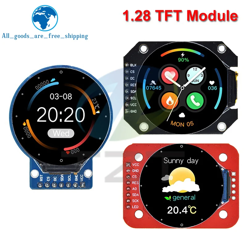 TZT 1.28 inch TFT LCD Display Module Round RGB IPS HD 240x240 Resolution GC9A01 Driver 4 Wire SPI Interface Adapter Board