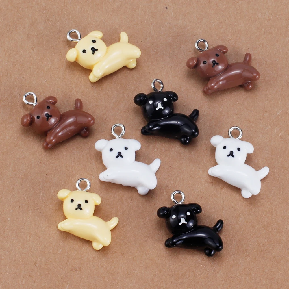 10 Uds. De abalorios Kawaii de resina para cachorros y perros, colgantes pequeños para fabricación de joyas, suministros Diy, llavero, pendientes, suministros