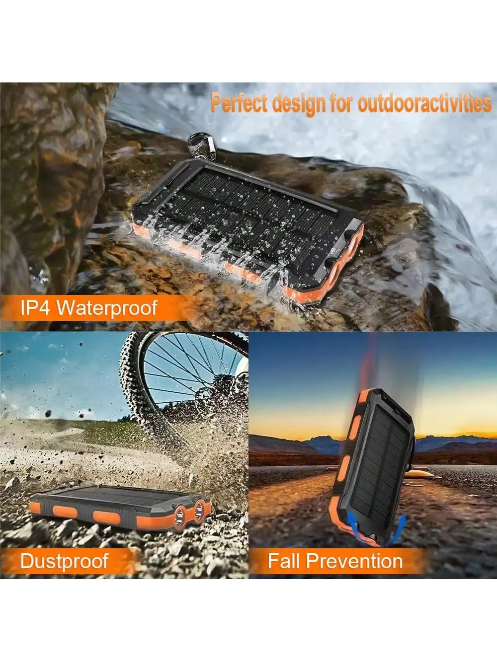 بنك الطاقة المحمول للأنشطة الخارجية، شاحن الطاقة الشمسية، يمكن شحنه بواسطة طاقة الطاقة الشمسية، مع مصباح يدوي فائق السطوع.