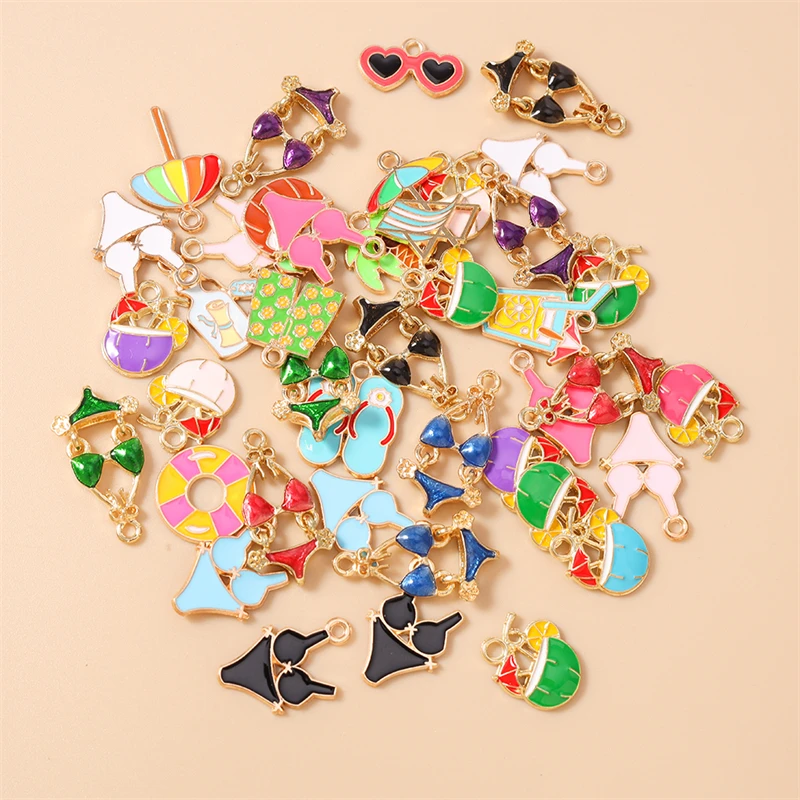 20 Stück Niedliche Emaille-Anhänger mit Sommer- und Strandmotiven für Schmuckherstellung, Ohrringe, Halsketten und DIY-Bastelbedarf – Detail 3