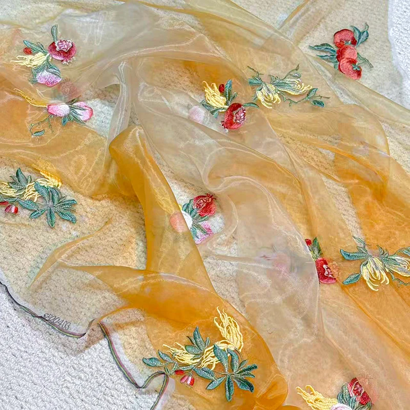100x150cm Blumenstickerei-Material Farbverlauf Sanfter Chiffon-Stoff Transparenter Hanfu-Stoff Nähen DIY Kleid Bühnenbekleidung Neu – Detail 6