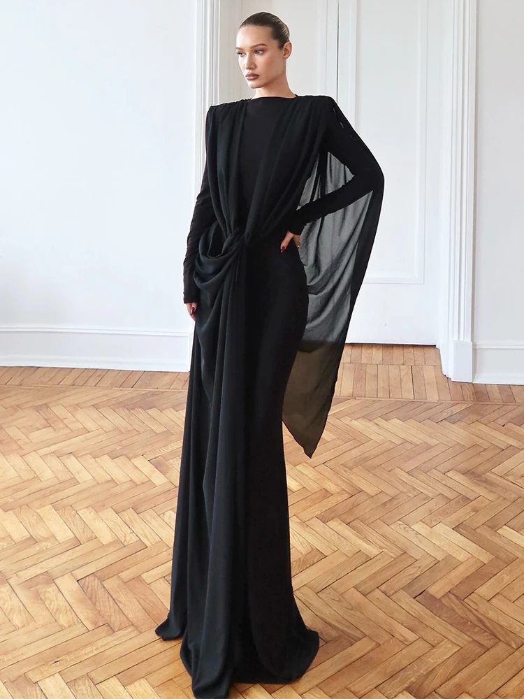 فساتين Kliou أنيقة مكشكشة طويلة للسيدات للخريف، تصميم شبكي غير منتظم، فساتين أساسية متينة وبسيطة غير رسمية #5